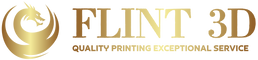 FLINT 3D logo with a dragon emblem and text on a white background